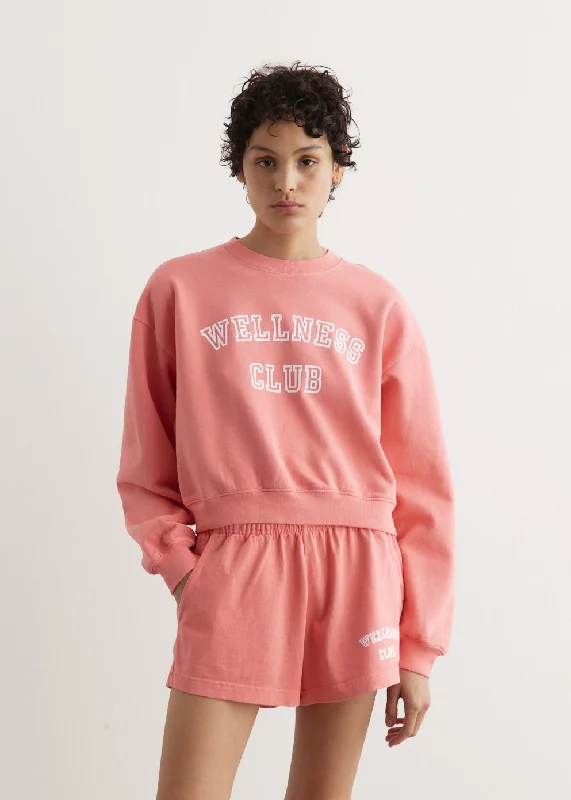 Women's sweatshirt with a mesh panel insert for breathability during workoutsWellness Club Flocked Cropped Crewneck Women's sweatshirt with a mesh panel insert for breathability during workoutsWellness Club Flocked Cropped Crewneck