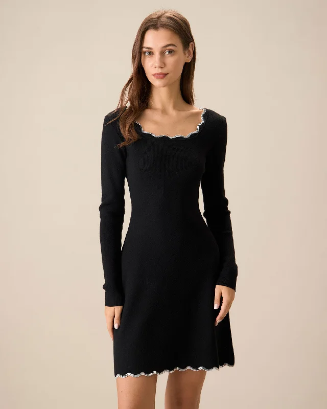 Maxi Women Dress with Floral Print for a Bohemian VibeWomen's Black Contrasting Knit Mini Dress Maxi Women Dress with Floral Print for a Bohemian VibeWomen's Black Contrasting Knit Mini Dress