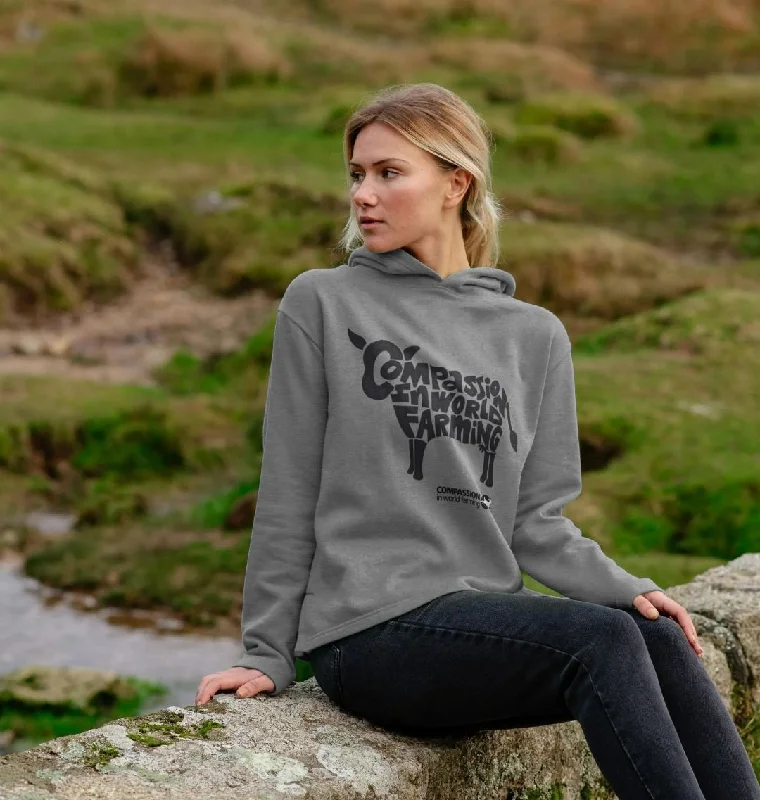 Women's hoodie with a glittery print for a glamorous and sparkly appearanceWomen's Compassion Cow Relaxed Fit Hoodie Women's hoodie with a glittery print for a glamorous and sparkly appearanceWomen's Compassion Cow Relaxed Fit Hoodie
