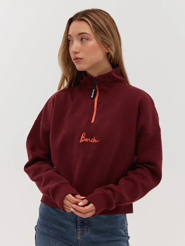 Women's fleece - lined hoodie with thumbholes for warmth in winterRochelle Zip Mock Neck Crop Sweatshirt Women's fleece - lined hoodie with thumbholes for warmth in winterRochelle Zip Mock Neck Crop Sweatshirt