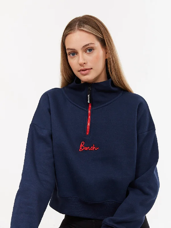 Women's tie - front hoodie in a lightweight fabric for summer layeringRochelle Zip Mock Neck Crop Sweatshirt Women's tie - front hoodie in a lightweight fabric for summer layeringRochelle Zip Mock Neck Crop Sweatshirt