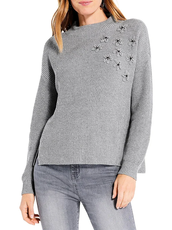 Women's Mock Neck Pullovers in Satin Fabric for EleganceWomens Knit Ribbed Pullover Sweater