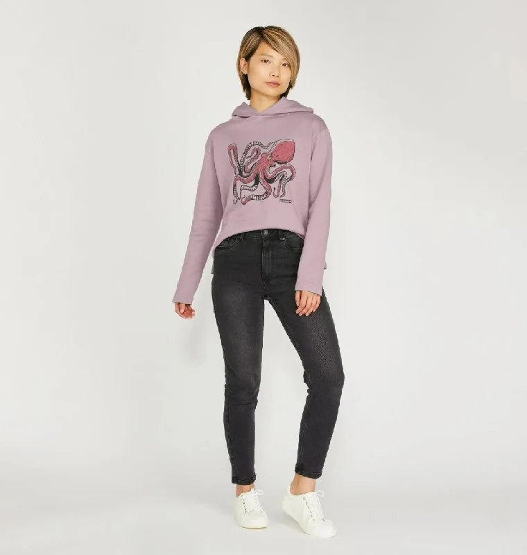 Women's zip - up sweatshirt in pastel blue for a soft and stylish outfitWomen's Octopus Relaxed Fit Hoodie