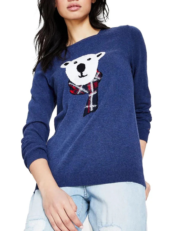 Embroidered Women's Pullovers with Floral PatternsWomens Polar Bear Crewneck Pullover Sweater