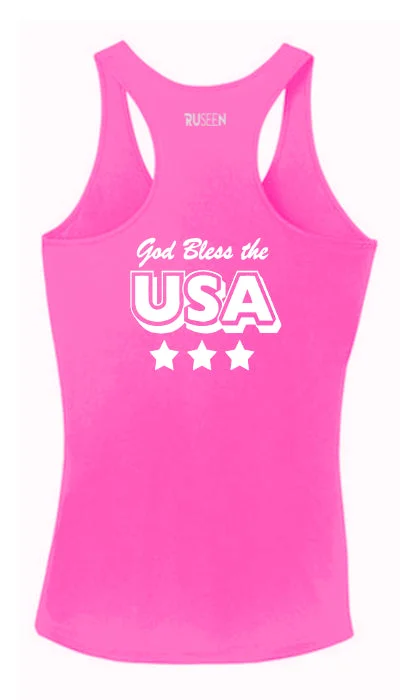 Mock Neck Women's Performance Tank Tops for CyclingWomen's Reflective Tank Top - God Bless the USA Mock Neck Women's Performance Tank Tops for CyclingWomen's Reflective Tank Top - God Bless the USA