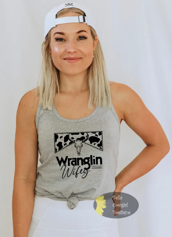 Women's Button - Down Tank Tops in Striped PatternsWranglin' Wifey Western Women's Tank Top Women's Button - Down Tank Tops in Striped PatternsWranglin' Wifey Western Women's Tank Top