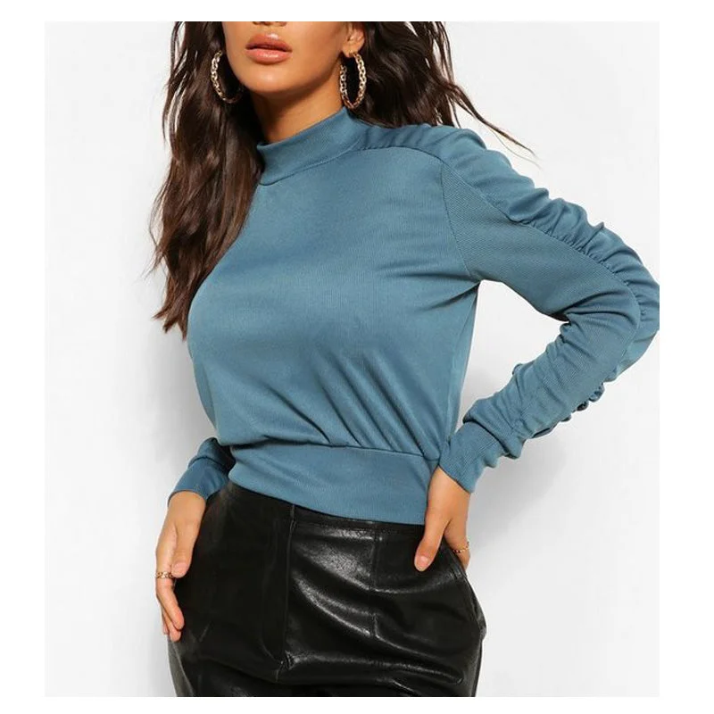 Sports - Style Women's Crop Top in Gray with Moisture - Wicking Fabric for WorkoutsZC00903 2021 Fashion Wear Ladies Elegant Ruched Long Sleeve O-Neck Blouses Shirt Crop Top Sports - Style Women's Crop Top in Gray with Moisture - Wicking Fabric for WorkoutsZC00903 2021 Fashion Wear Ladies Elegant Ruched Long Sleeve O-Neck Blouses Shirt Crop Top