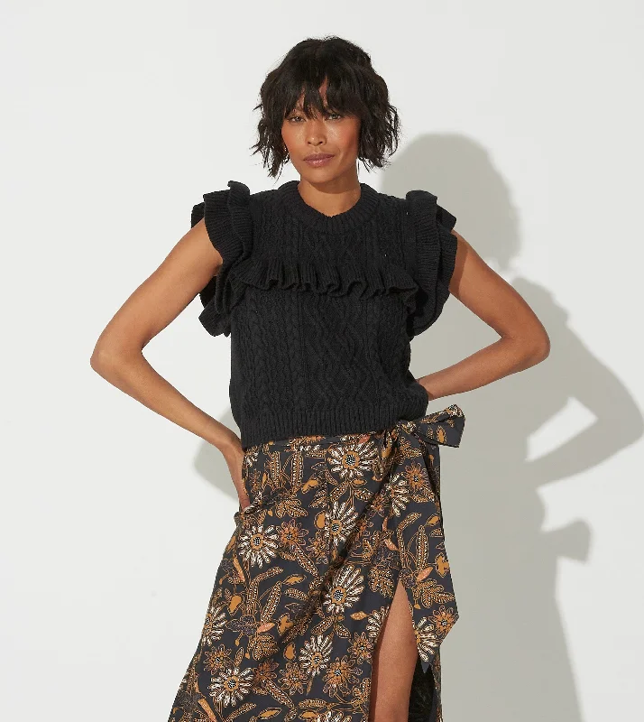 Embroidered Women's Denim Vests with Floral PatternsZofia Sweater Vest | Black