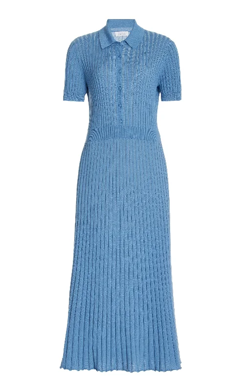Wrap - Style Women Dress with Adjustable Fit for All Body TypesAmor Knit Midi Dress in Light Blue Denim Cashmere Silk Wrap - Style Women Dress with Adjustable Fit for All Body TypesAmor Knit Midi Dress in Light Blue Denim Cashmere Silk