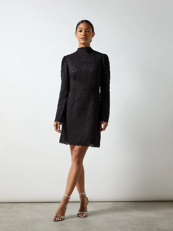 Printed Abstract Women Dress for a Modern and Artistic AppealBlack Lace Scallop Hem Dress Printed Abstract Women Dress for a Modern and Artistic AppealBlack Lace Scallop Hem Dress
