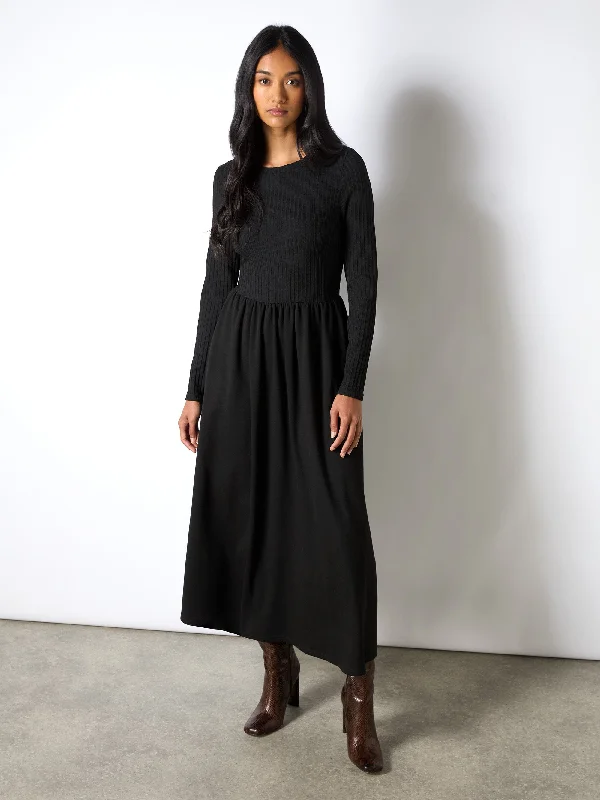 Empire Waist Women Dress to Accentuate the Bust and Conceal the WaistBlack Rib Top Ponte Skirt Dress Empire Waist Women Dress to Accentuate the Bust and Conceal the WaistBlack Rib Top Ponte Skirt Dress