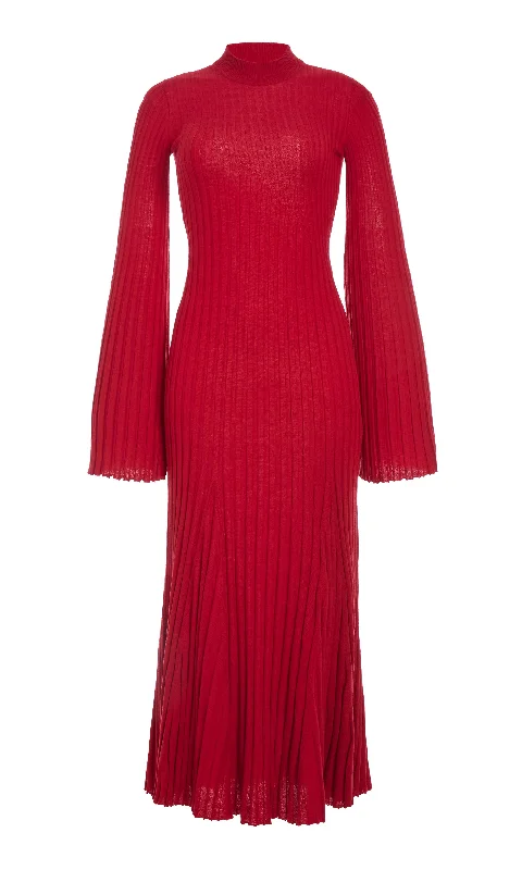 Mermaid - Style Women Dress with a Fitted Silhouette for Special OccasionsCarmen Knit Maxi Dress in Red Merino Wool Mermaid - Style Women Dress with a Fitted Silhouette for Special OccasionsCarmen Knit Maxi Dress in Red Merino Wool