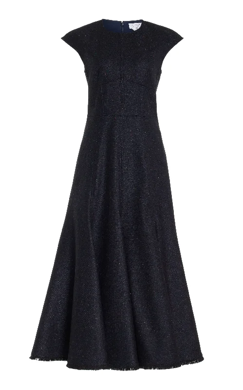 Lace - Embellished Women Dress for an Elegant and Sophisticated AppearanceCrowther Midi Dress in Dark Navy Multi Virgin Wool Tweed
