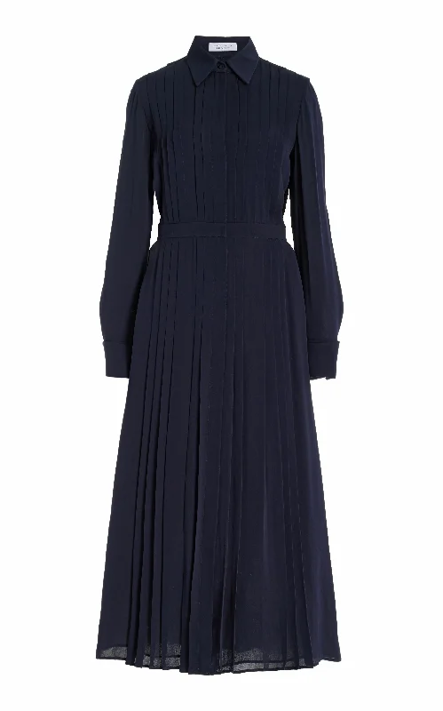 Backless Women Dress for a Sexy and Alluring Look at Evening EventsDelphine Maxi Shirtdress in Dark Navy Silk Georgette Twill Backless Women Dress for a Sexy and Alluring Look at Evening EventsDelphine Maxi Shirtdress in Dark Navy Silk Georgette Twill