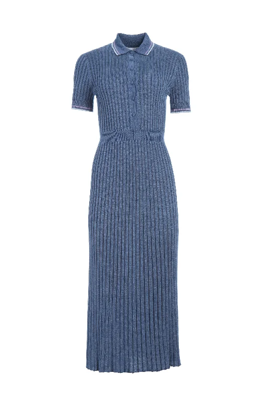 Sheath Women Dress with a Tailored Fit for a Professional LookEyot Knit Maxi Dress in Denim Blue Cashmere Silk Sheath Women Dress with a Tailored Fit for a Professional LookEyot Knit Maxi Dress in Denim Blue Cashmere Silk