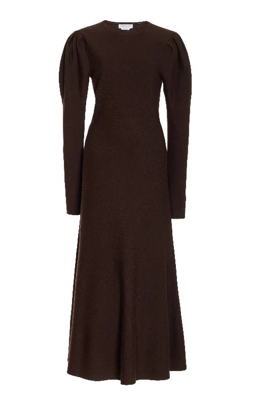 Long - Sleeve Women Dress in Velvet for a Luxurious Winter LookHannah Knit Maxi Dress in Chocolate Merino Wool Cashmere Long - Sleeve Women Dress in Velvet for a Luxurious Winter LookHannah Knit Maxi Dress in Chocolate Merino Wool Cashmere