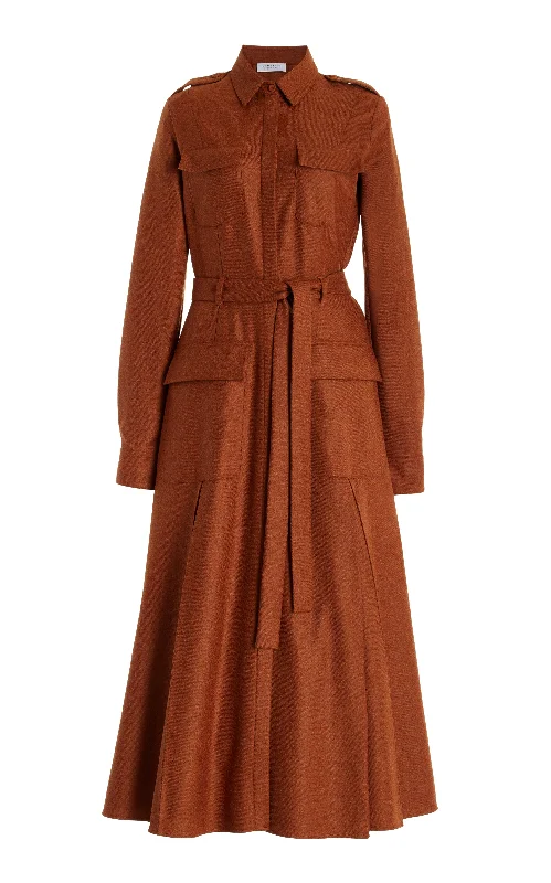 Empire Waist Women Dress to Accentuate the Bust and Conceal the WaistRoe Maxi Shirtdress in Rust Melange Virgin Wool Cashmere Flannel Empire Waist Women Dress to Accentuate the Bust and Conceal the WaistRoe Maxi Shirtdress in Rust Melange Virgin Wool Cashmere Flannel