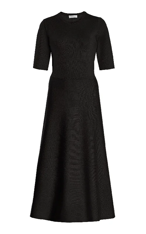 Off - the - Shoulder Women Dress for a Romantic and Feminine LookSeymore Knit Midi Dress in Black Merino Wool Cashmere Off - the - Shoulder Women Dress for a Romantic and Feminine LookSeymore Knit Midi Dress in Black Merino Wool Cashmere