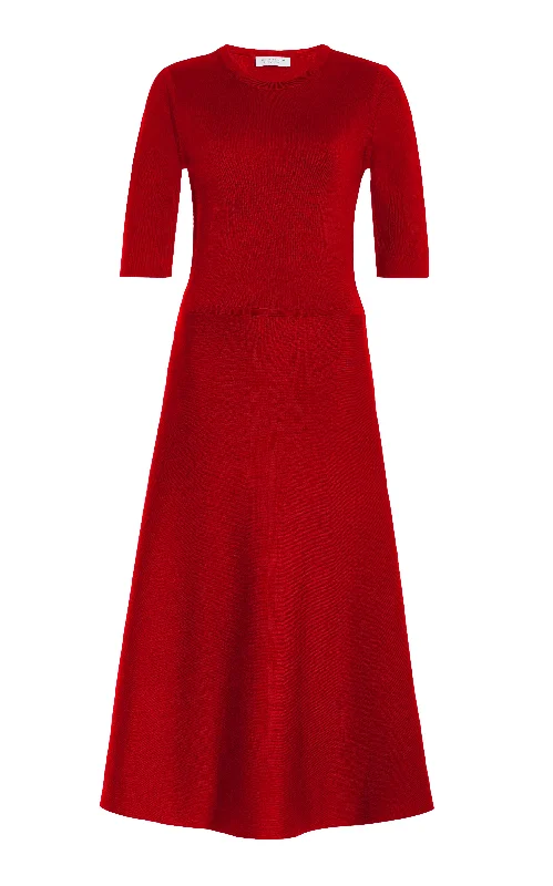 Long - Sleeve Women Dress in Velvet for a Luxurious Winter LookSeymore Knit Midi Dress in Scarlet Red Merino Wool Cashmere Long - Sleeve Women Dress in Velvet for a Luxurious Winter LookSeymore Knit Midi Dress in Scarlet Red Merino Wool Cashmere