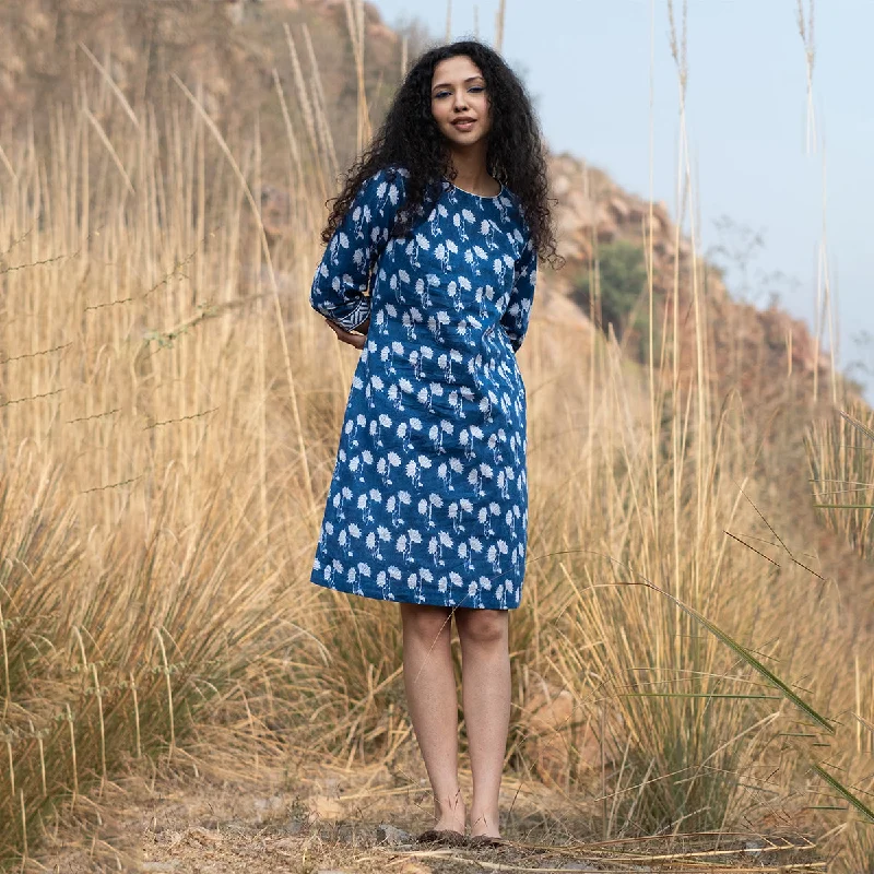 Mermaid - Style Women Dress with a Fitted Silhouette for Special Occasions Mermaid - Style Women Dress with a Fitted Silhouette for Special Occasions Cotton Indigo Dress for Women | Block Print | Knee Length
