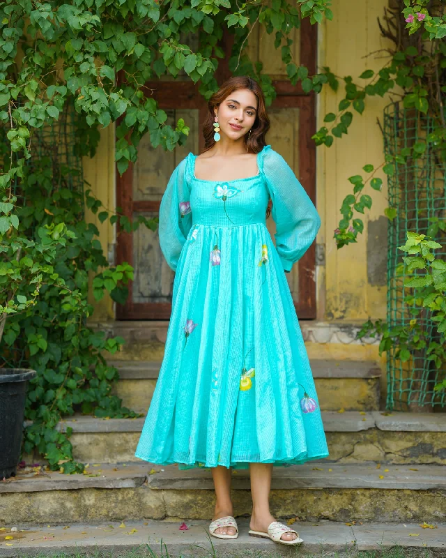 Off - the - Shoulder Women Dress for a Romantic and Feminine Look Off - the - Shoulder Women Dress for a Romantic and Feminine Look Aqua Blue Floral Handpainted Dress Off - the - Shoulder Women Dress for a Romantic and Feminine Look Off - the - Shoulder Women Dress for a Romantic and Feminine Look Aqua Blue Floral Handpainted Dress
