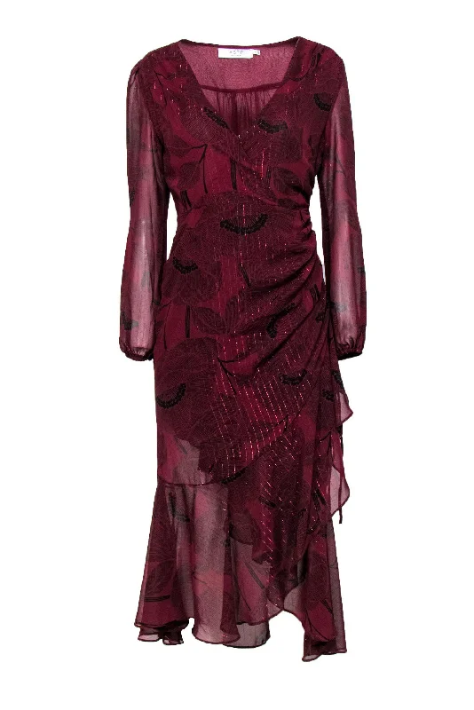Maxi Women Dress with Floral Print for a Bohemian Vibe Maxi Women Dress with Floral Print for a Bohemian Vibe ASTR the Label - Maroon Maxi Dress w/ Black Floral Print & Metallic Details Sz S Maxi Women Dress with Floral Print for a Bohemian Vibe Maxi Women Dress with Floral Print for a Bohemian Vibe ASTR the Label - Maroon Maxi Dress w/ Black Floral Print & Metallic Details Sz S