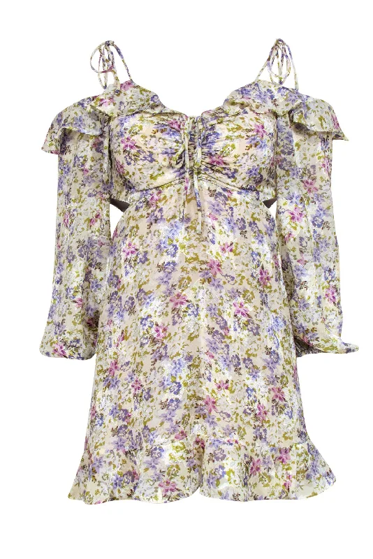 Empire Waist Women Dress to Accentuate the Bust and Conceal the Waist Empire Waist Women Dress to Accentuate the Bust and Conceal the Waist ASTR the Label - Beige & Multicolor Floral Print Dress w/ Cold Shoulder Cutouts Sz XS