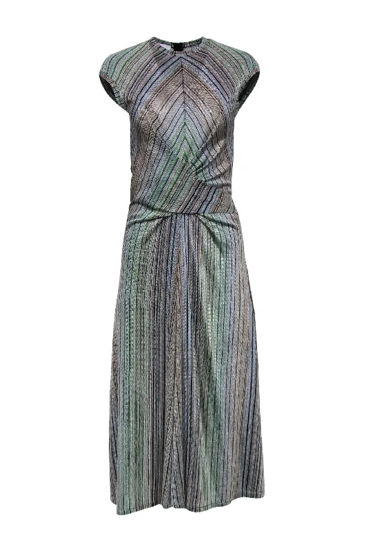 Printed Abstract Women Dress for a Modern and Artistic Appeal Printed Abstract Women Dress for a Modern and Artistic Appeal Beaufille - Multi-Striped Knit Crossed-Front Midi Dress Sz 2