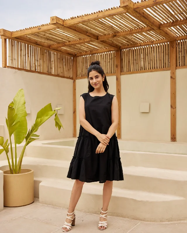 Plus Size Women Dress with a Flattering A - Line Cut for Comfort and Style Plus Size Women Dress with a Flattering A - Line Cut for Comfort and Style Black Solid Tiered Dress Plus Size Women Dress with a Flattering A - Line Cut for Comfort and Style Plus Size Women Dress with a Flattering A - Line Cut for Comfort and Style Black Solid Tiered Dress
