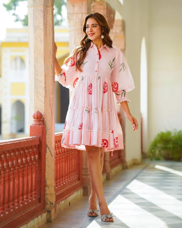 Strapless Women Dress with a Built - in Bra for Comfort and Support Strapless Women Dress with a Built - in Bra for Comfort and Support Blush Pink Handpainted Shirt Dress