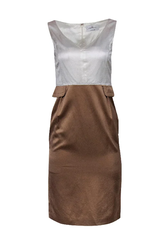 Mini Women Dress with a Short Hem for a Young and Trendy Style Mini Women Dress with a Short Hem for a Young and Trendy Style Carolina Herrera - Ivory & Taupe Satin Sheath Dress w/ Stitching Sz 4