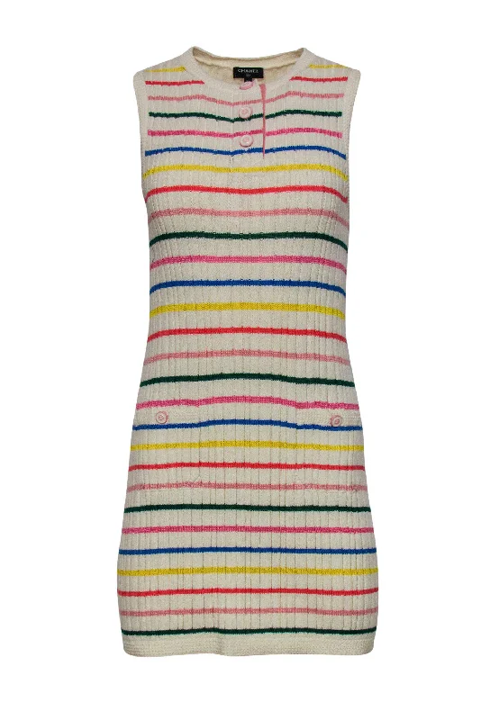 Plus Size Women Dress with a Flattering A - Line Cut for Comfort and Style Plus Size Women Dress with a Flattering A - Line Cut for Comfort and Style Chanel - Cream & Multicolored Striped Sleeveless Ribbed Knit Sweater Dress Sz 4