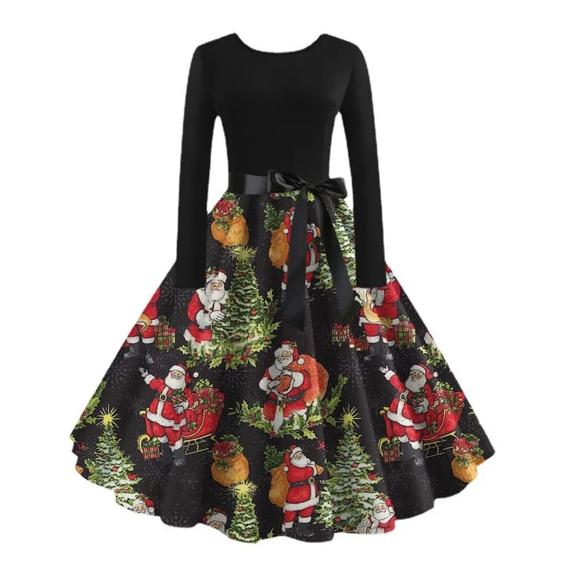 Sleeveless Women Dress in Bright Colors for Summer Parties Sleeveless Women Dress in Bright Colors for Summer Parties Christmas Halloween Costumes  Retro Positioning Print Party Casual Long Sleeve Round Neck Swing Dress