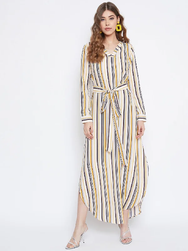 Little Black Women Dress with Sequins for a Glamorous Night Out Little Black Women Dress with Sequins for a Glamorous Night Out Berrylush Women Multicolour Striped Pattern V-Neck Waist Tie-Up Maxi Dress