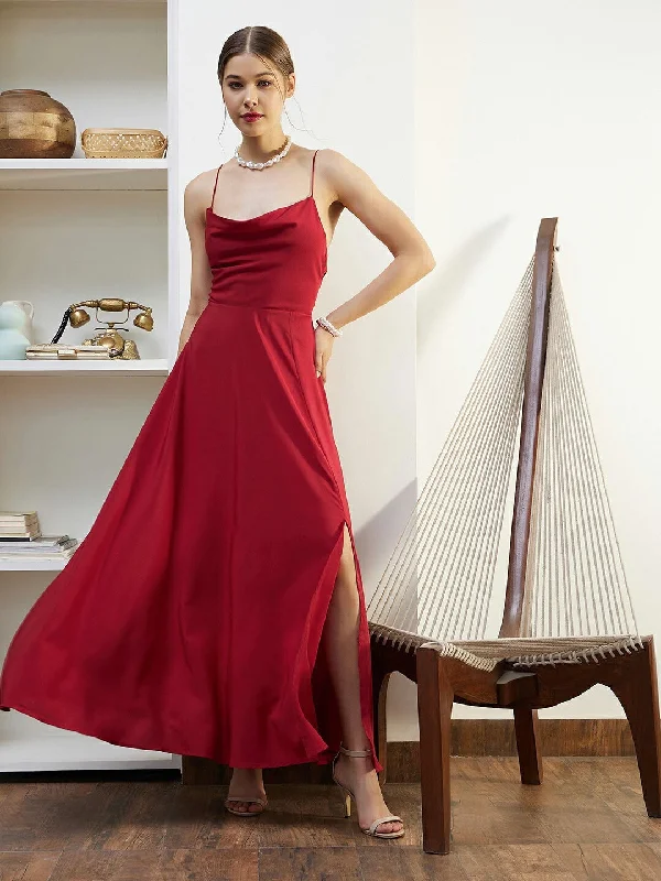 Ruffled Women Dress with Multiple Layers for a Playful and Girly Style Ruffled Women Dress with Multiple Layers for a Playful and Girly Style Berrylush Women Solid Red Cowl Neck Sleeveless Lace-Up Backless Flared Maxi Dress