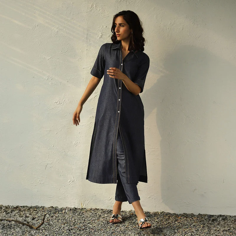 Sheath Women Dress with a Tailored Fit for a Professional Look Sheath Women Dress with a Tailored Fit for a Professional Look Cotton Denim Shirt Dress for Women | Navy Blue