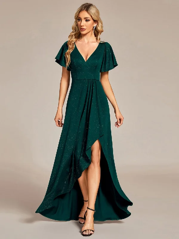 Lace - Embellished Women Dress for an Elegant and Sophisticated Appearance Lace - Embellished Women Dress for an Elegant and Sophisticated Appearance Glitter High-Low Front Side Slit Ruffled V-Neck Evening Dress Lace - Embellished Women Dress for an Elegant and Sophisticated Appearance Lace - Embellished Women Dress for an Elegant and Sophisticated Appearance Glitter High-Low Front Side Slit Ruffled V-Neck Evening Dress