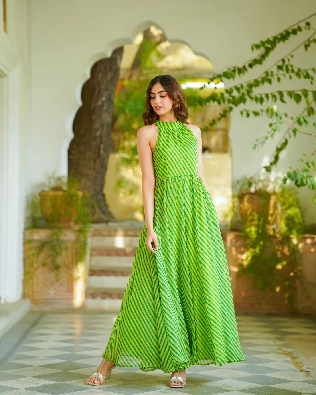 Sleeveless Women Dress in Bright Colors for Summer Parties Sleeveless Women Dress in Bright Colors for Summer Parties Green Leheriya Chiffon Dress