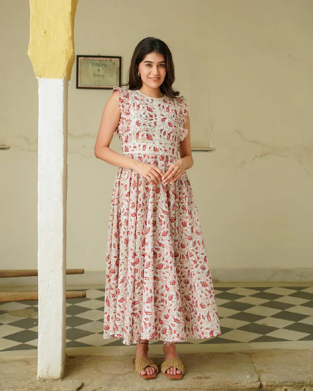 Long - Sleeve Women Dress in Velvet for a Luxurious Winter Look Long - Sleeve Women Dress in Velvet for a Luxurious Winter Look Handblock Floral Red Dress