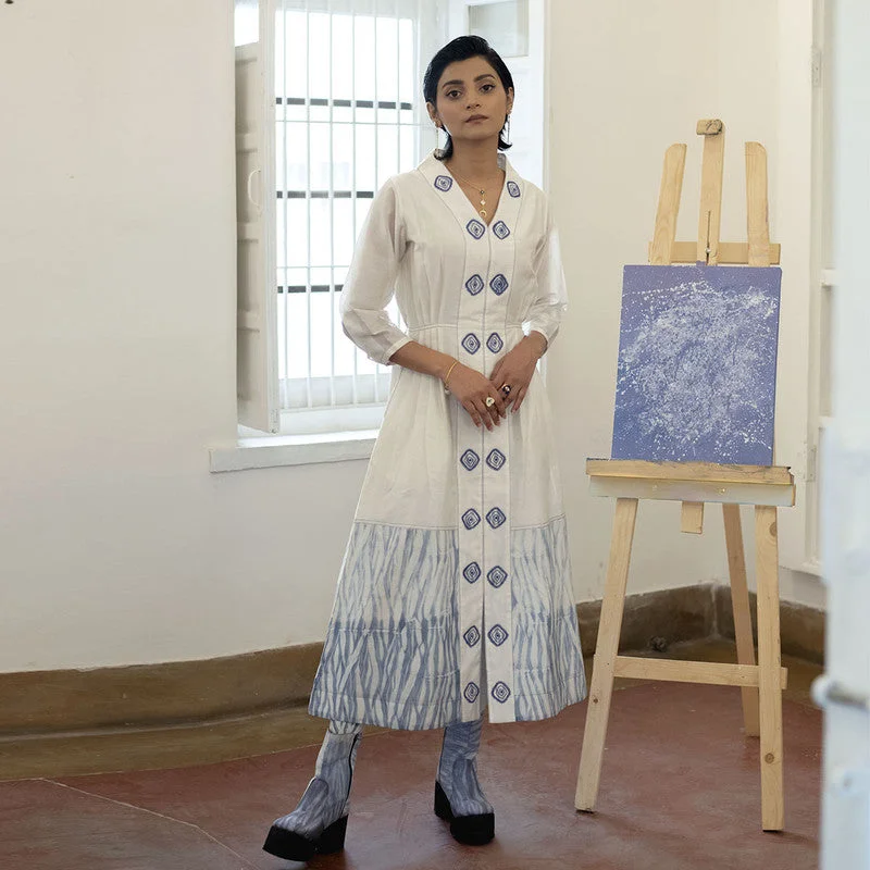 Mini Women Dress with a Short Hem for a Young and Trendy Style Mini Women Dress with a Short Hem for a Young and Trendy Style Handwoven Chanderi Silk White & Blue A-Line Dress Mini Women Dress with a Short Hem for a Young and Trendy Style Mini Women Dress with a Short Hem for a Young and Trendy Style Handwoven Chanderi Silk White & Blue A-Line Dress