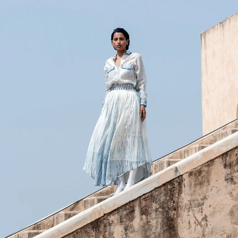 Sleeveless Women Dress in Bright Colors for Summer Parties Sleeveless Women Dress in Bright Colors for Summer Parties Handwoven Chanderi Silk White & Blue Skirt With Belt Sleeveless Women Dress in Bright Colors for Summer Parties Sleeveless Women Dress in Bright Colors for Summer Parties Handwoven Chanderi Silk White & Blue Skirt With Belt