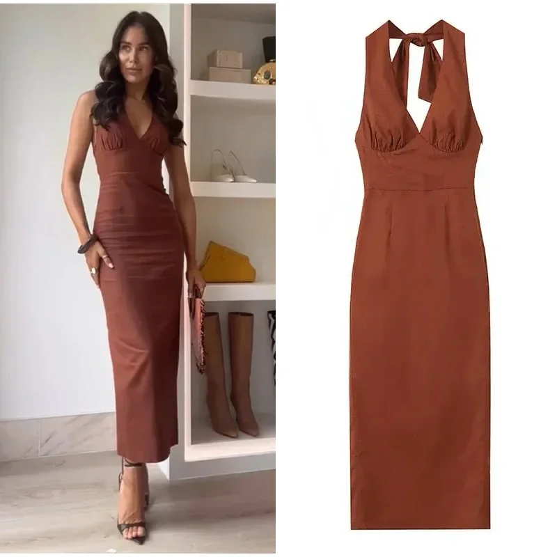 Sleeveless Women Dress in Bright Colors for Summer Parties Sleeveless Women Dress in Bright Colors for Summer Parties Harry Bodycon Midi Dress in Brown