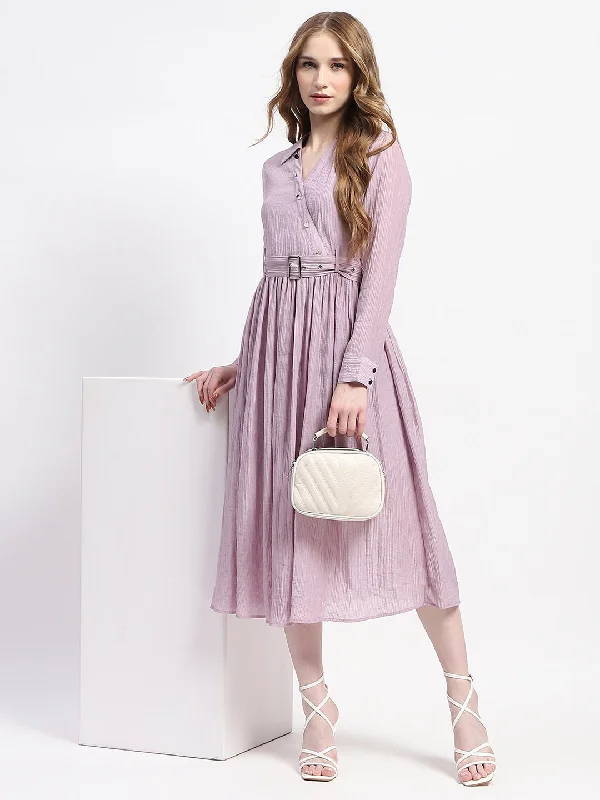 Mermaid - Style Women Dress with a Fitted Silhouette for Special Occasions Mermaid - Style Women Dress with a Fitted Silhouette for Special Occasions Madame Pleated Cotton Blend Mauve Shirt Dress