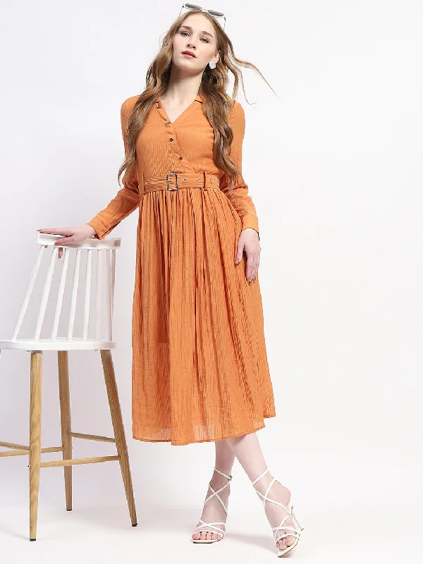 Halter Neck Women Dress to Show Off the Shoulders and Neckline Halter Neck Women Dress to Show Off the Shoulders and Neckline Madame Pleated Cotton Blend Orange Shirt Dress