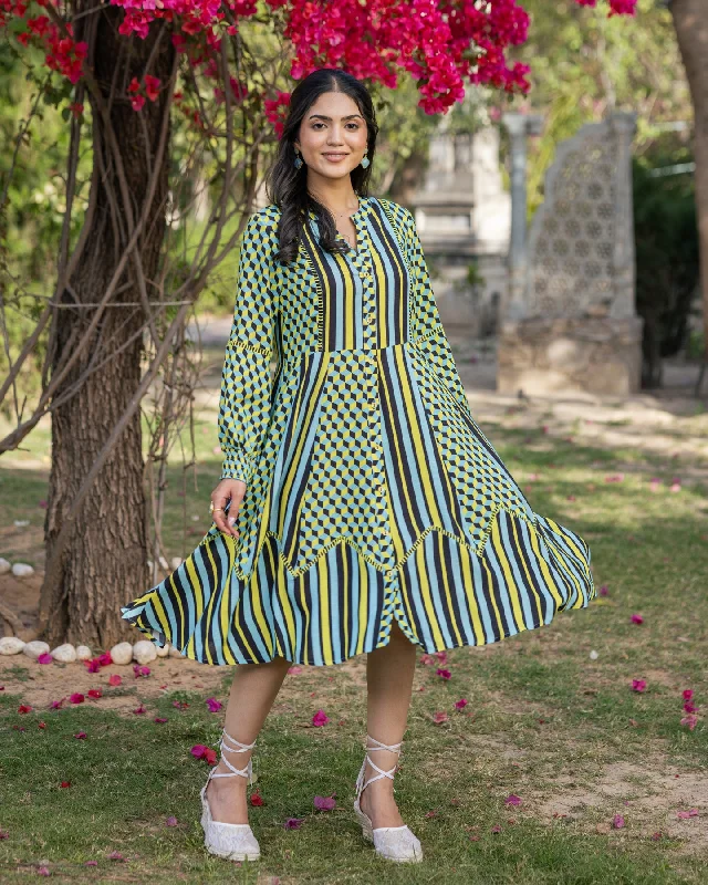Maxi Women Dress with Floral Print for a Bohemian Vibe Maxi Women Dress with Floral Print for a Bohemian Vibe Neon Checkered & Stripe Dress