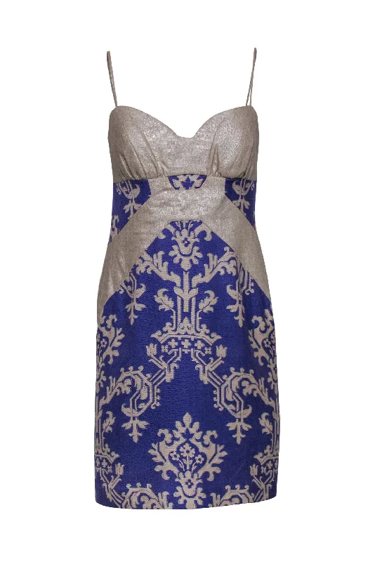 Ball Gown Women Dress with a Full Skirt for a Princess - like Look Ball Gown Women Dress with a Full Skirt for a Princess - like Look Nicole Miller - Metallic Periwinkle & Tan Bodycon Dress Sz 6