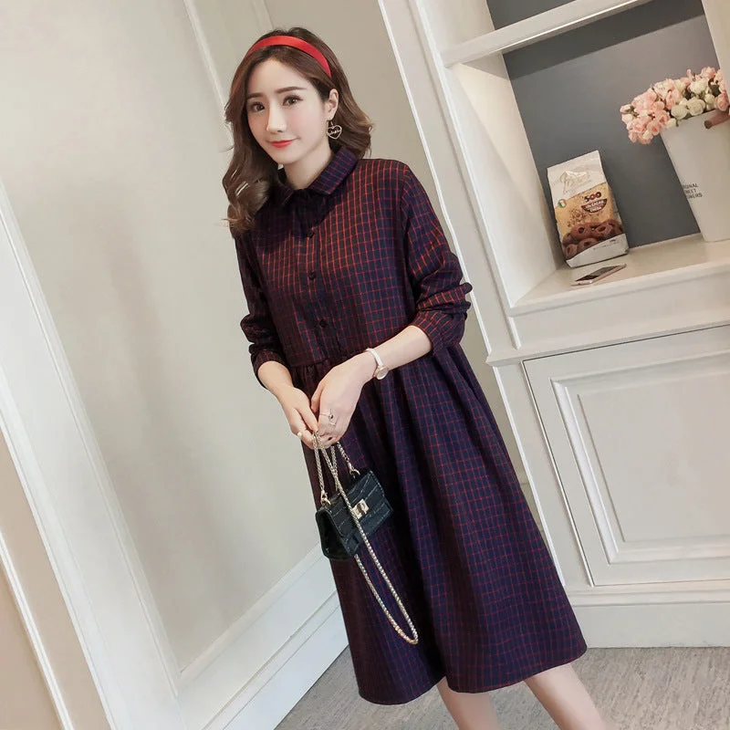 Ball Gown Women Dress with a Full Skirt for a Princess - like Look Ball Gown Women Dress with a Full Skirt for a Princess - like Look NiDELL Maternity Dress . Autumn New Maternity Dress Spring and Autumn Long Sleeve Shirt Red Plaid Loose Midi Dress