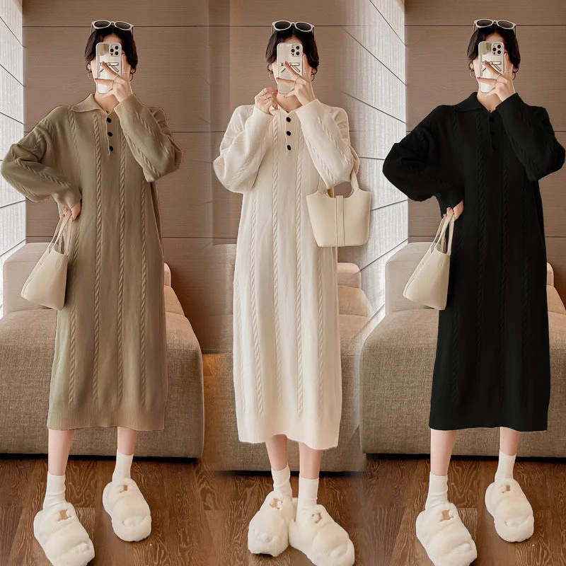 Strapless Women Dress with a Built - in Bra for Comfort and Support Strapless Women Dress with a Built - in Bra for Comfort and Support NiDELL Maternity Dress . Fall/Winter Sweater Dress Polo Collar Underwear Knitted Dress Mid-Length out Thickened Maternity Dress