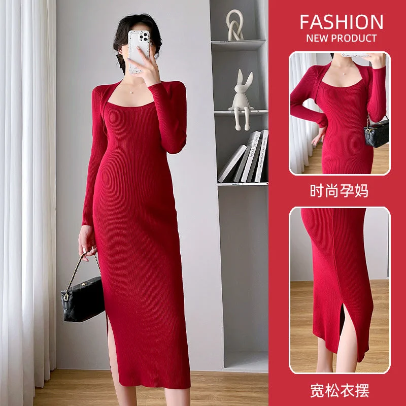Wrap - Style Women Dress with Adjustable Fit for All Body Types Wrap - Style Women Dress with Adjustable Fit for All Body Types NiDELL Maternity Dress . Fashion Maternity Dress Temperament Slim Slimming Pregnant Women Sweater Bottom Skirt