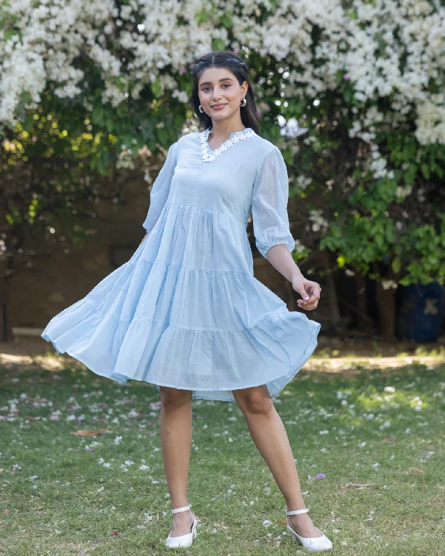 Backless Women Dress for a Sexy and Alluring Look at Evening Events Backless Women Dress for a Sexy and Alluring Look at Evening Events Pastel Blue Lace & Tiered Dress